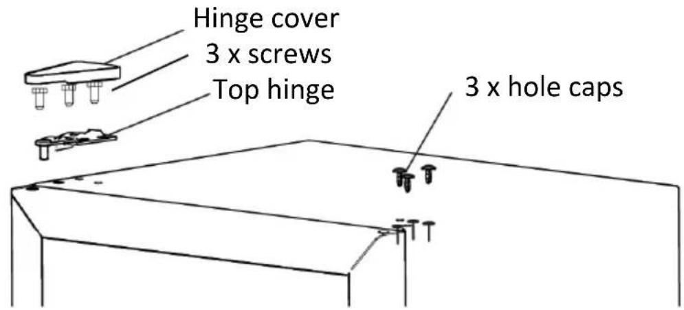 Hinge cover 3 x screws Top hinge 3 x hole caps