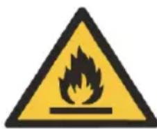 Warning sign depicting a flame symbol with hazard symbol inside a yellow triangle