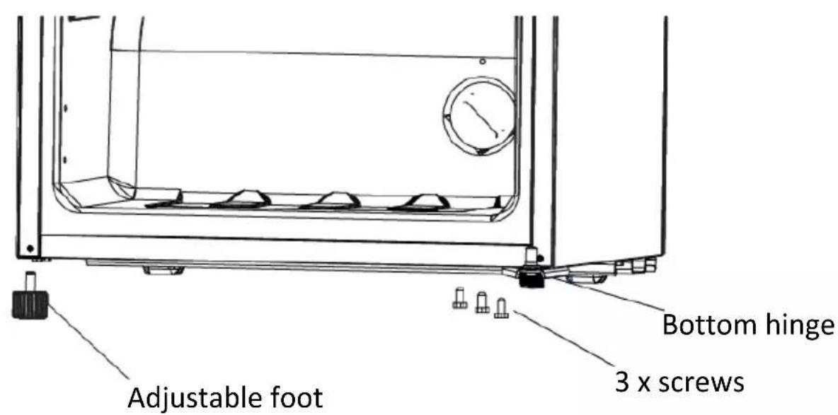 Adjustable foot Bottom hinge 3 x screws