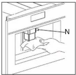 Diagram showing a hand inserting a component into a device with label 'N' pointing to the component.