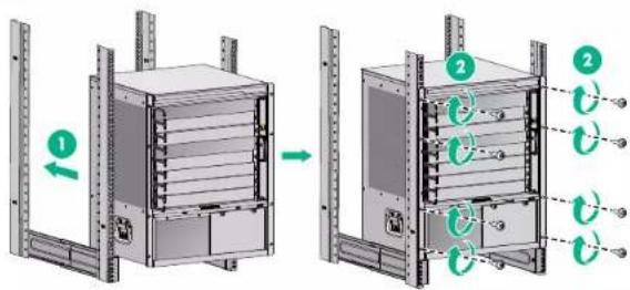 Diagram illustrating server rack and rack-mounted unit with labeled components and directional arrows