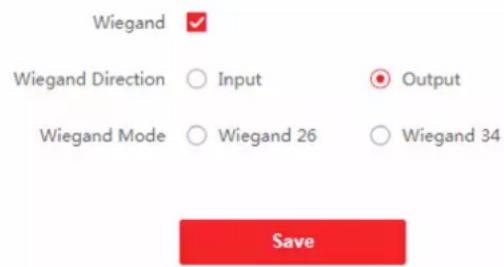 Wiegand Wiegand Direction ○ Input ● Output Wiegand Mode ○ Wiegand 26 ○ Wiegand 34 Save