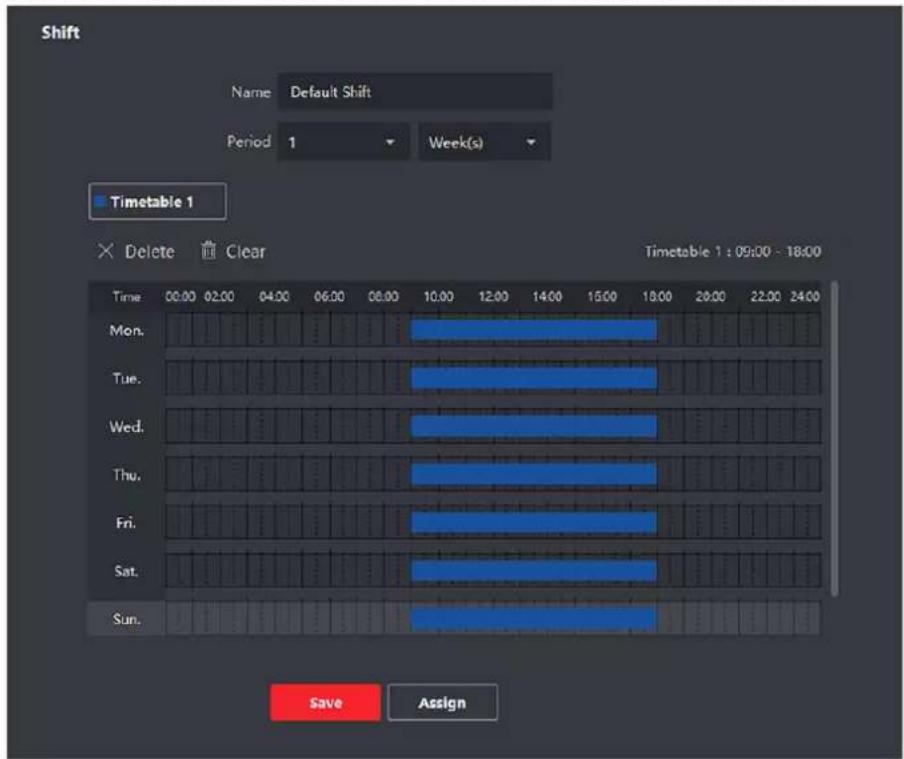 Shift Name Default Shift Period 1 Week(s) Timetable 1 × Delete Clear Timetable 1 : 09:00 - 18:00 Time 00:00 02:00 04:00 06:00 08:00 10:00 12:00 14:00 15:00 18:00 20:00 22:00 24:00 Mon. Tue. Wed. Thu. Fri. Sat. Sun. Save Assign