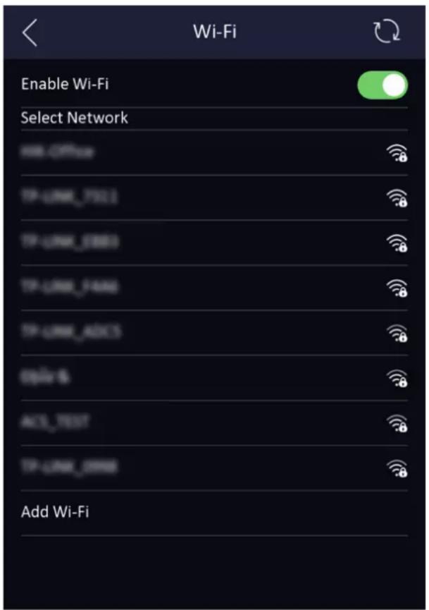 Wi-Fi Enable Wi-Fi Select Network USB OFF 8 TP-LIME_7011 8 TP-LIME_2363 8 TP-LIME_FAM6 8 TP-LIME_ADD3 8 USB 5 8 ACI_TEST 8 TP-LIME_2999 8 Add Wi-Fi