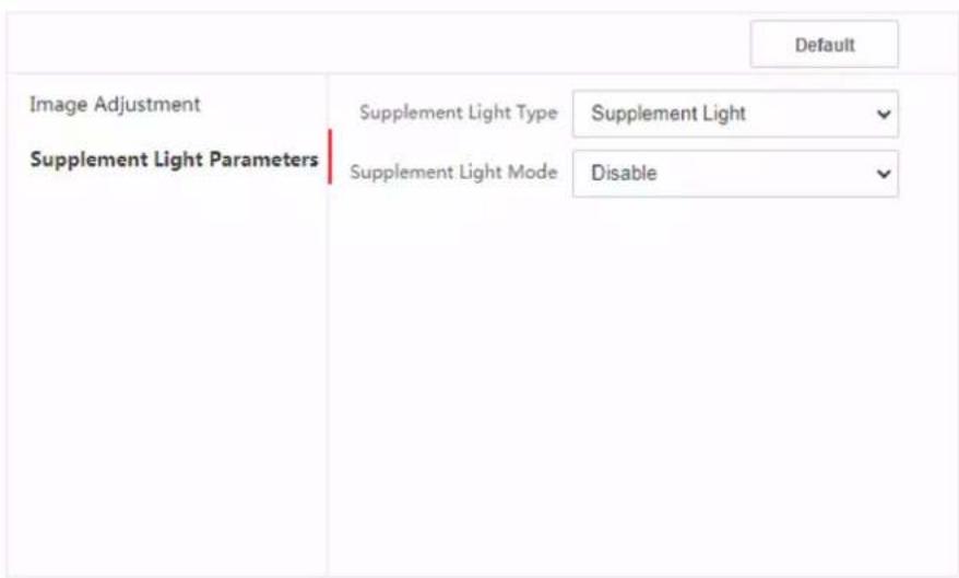 Image Adjustment Supplement Light Parameters Supplement Light Type Supplement Light Supplement Light Mode Disable Default