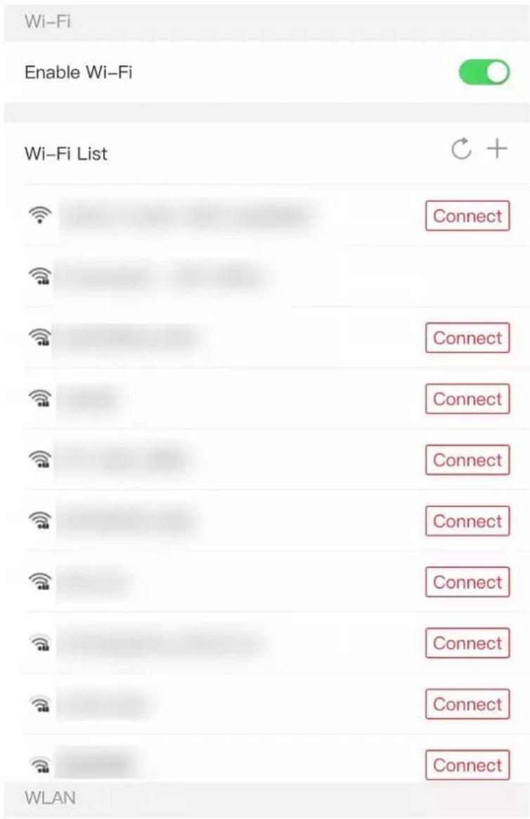 Wi-Fi Enable Wi-Fi Wi-Fi List Connect Connect Connect Connect Connect Connect Connect Connect Connect Connect WLAN