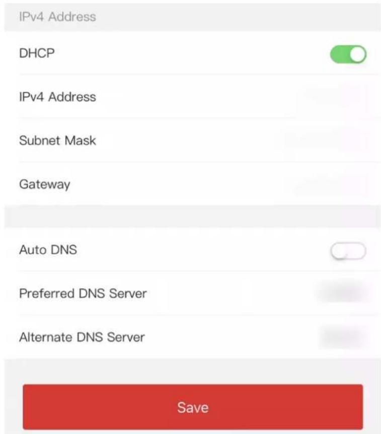 IPv4 Address DHCP IPv4 Address Subnet Mask Gateway Auto DNS Preferred DNS Server Alternate DNS Server Save