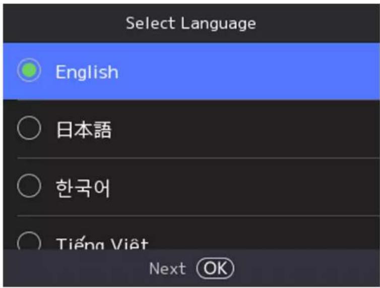 Select Language English ○ 日本語 ○ 한국어 ○ Tiếng Việt Next OK