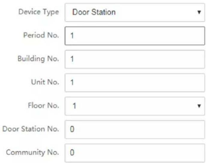 Device Type Door Station Period No. 1 Building No. 1 Unit No. 1 Floor No. 1 Door Station No. 0 Community No. 0
