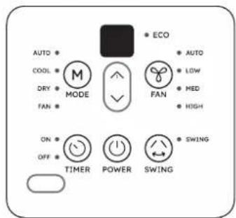 AUTO COOL DRY FAN MODE ECO AUTO LOW HED HIGH ON OFF TIMER POWER SWING SWING