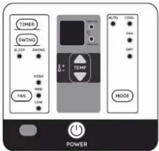 TIMER SWTNG SLEEP SWTNG HOSN HEID L2W FAN TEMP AUTO COLD FAN DRY MODE POWER