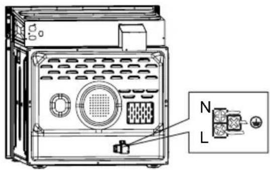 Technical diagram of an electronic device with labeled components including N and L, showing internal layout and connection details.