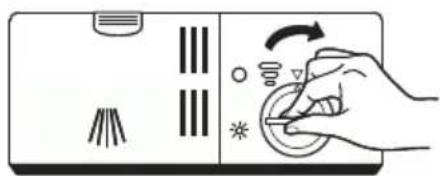 Illustration of a hand pressing down on a control panel with icons (no text or symbols)