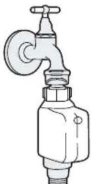Line drawing of a faucet with a valve, no text or symbols