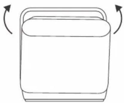 Simple line drawing of a rectangular container with two curved arrows indicating rotation (no text or symbols).