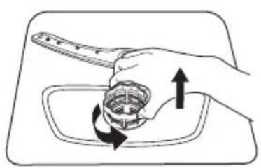 Illustration of a hand holding a tool with an arrow indicating rotation or movement (no text or symbols)