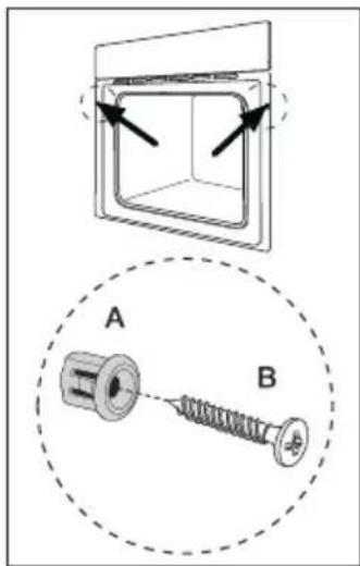 Diagram showing a mechanical assembly with labeled components A and B, including directional arrows and a magnified view of the component.