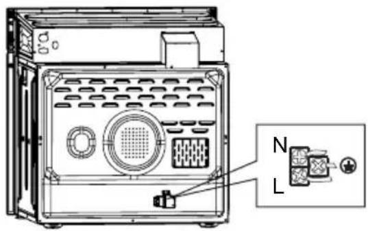Technical diagram of a device with labeled components including N and L, showing internal layout and connection details.