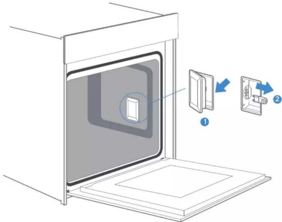 Diagram showing a device interior with labeled components and directional arrows indicating movement or assembly.