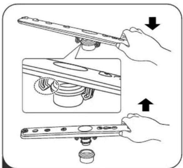 Diagram illustrating hand tool application on a mechanical component, showing step-by-step assembly with arrows indicating direction of movement.
