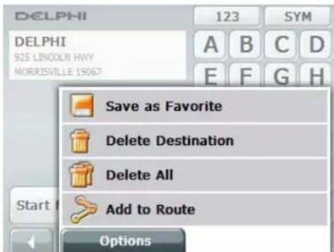 DELPHI 123 SYM DELPHI 925 LINCOLN HWY MORRISVILLE 15067 A B C D E F G H Save as Favorite Delete Destination Delete All Add to Route Start Options