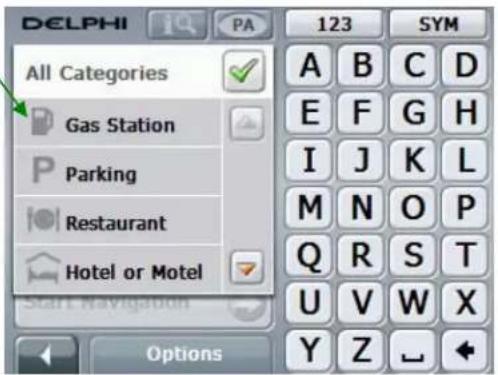 DELPHI All Categories Gas Station Parking Restaurant Hotel or Motel Start Navigation Options 123 SYM A B C D E F G H I J K L M N O P Q R S T U V W X Y Z ↓