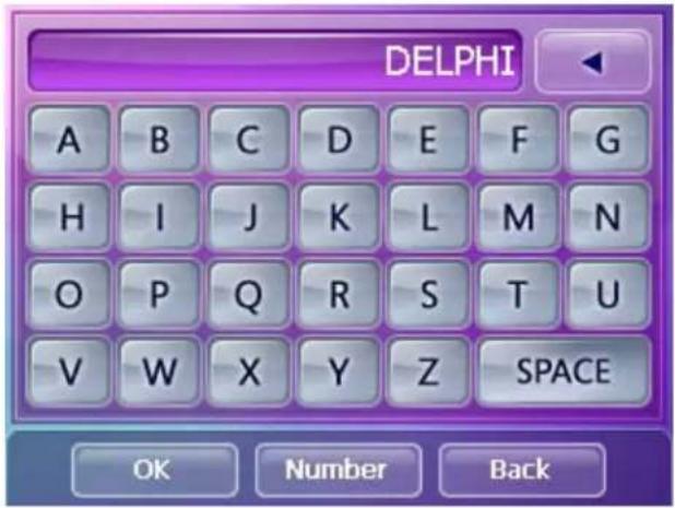DELPHI A B C D E F G H I J K L M N O P Q R S T U V W X Y Z SPACE OK Number Back