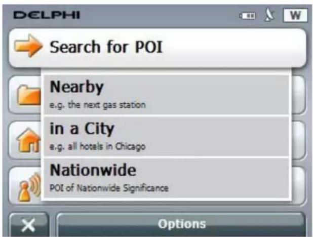DELPHI Search for POI Nearby e.g. the next gas station in a City e.g. all hotels in Chicago Nationwide POI of Nationwide Significance Options