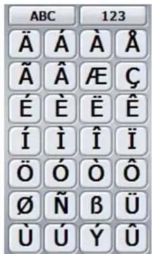 ABC 123 Ä Ä À Å Ä Ä Æ Ç É È ë Ê Í I I İ Ö Ö O Ö Ø Ñ β Ü Ù Ú Y Ü