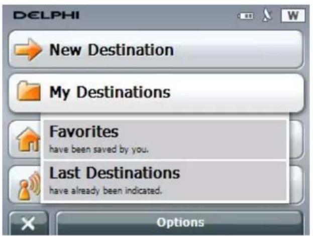 DELPHI New Destination My Destinations Favorites have been saved by you. Last Destinations have already been indicated. Options