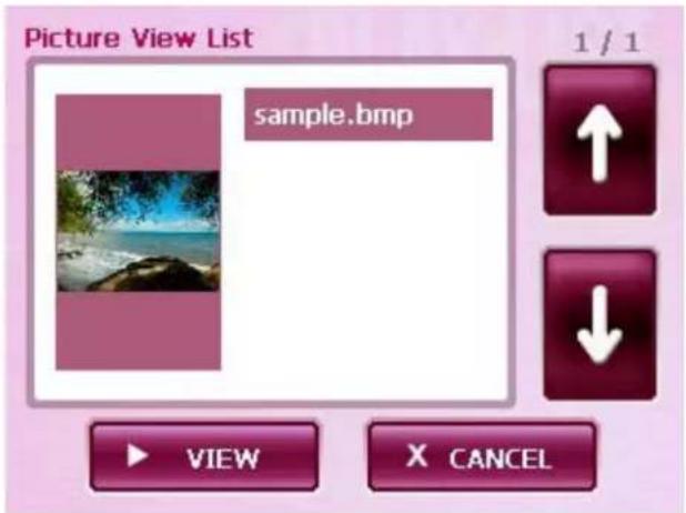 Picture View List sample.bmp 1 / 1 ↑ ↓ VIEW X CANCEL