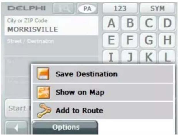 DELPHI PA 123 SYM City or ZIP Code MORRISVILLE A B C D E F G H I J K L Save Destination Show on Map Add to Route Start Options
