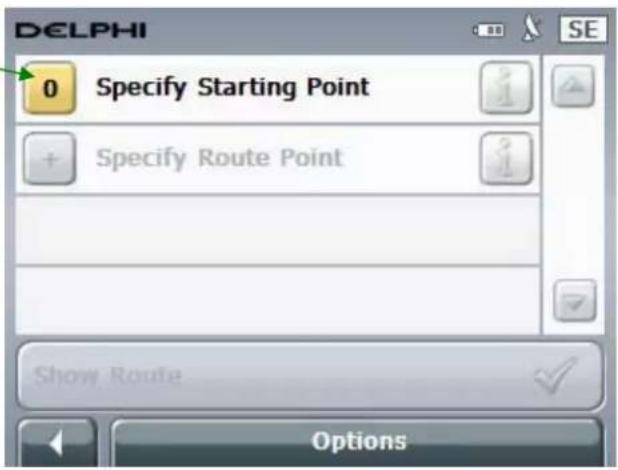 DELPHI 0 Specify Starting Point + Specify Route Point Show Route Options