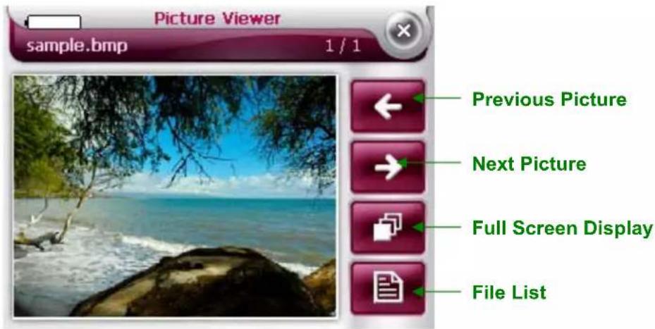 Picture Viewer sample.bmp 1 / 1 Previous Picture Next Picture Full Screen Display File List