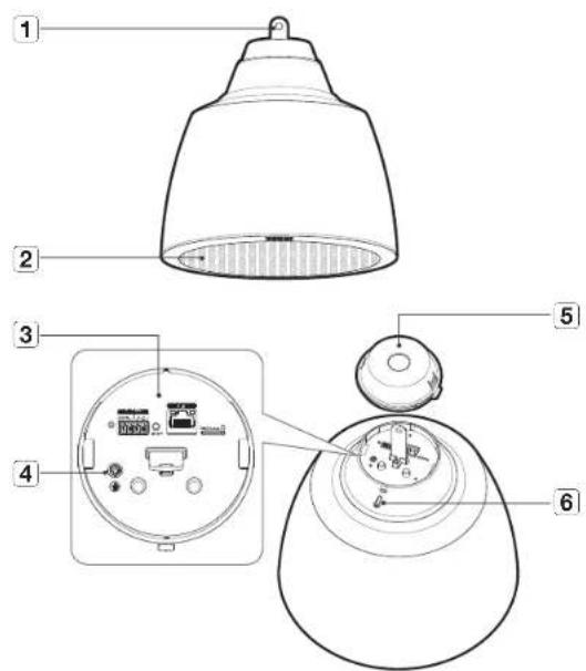 Diagram of a lamp with labeled parts including headlight bulb, internal components, and indicator lights