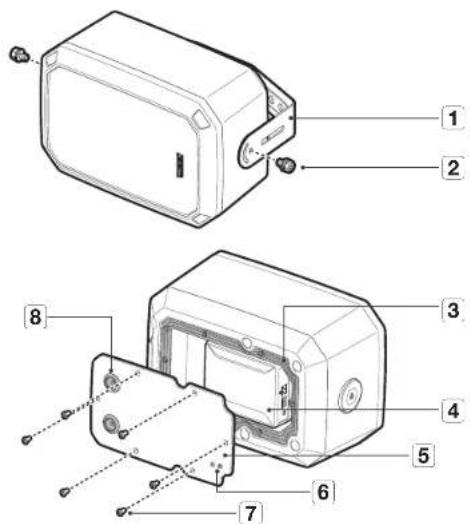 Technical diagram of an electronic device with numbered components for identification