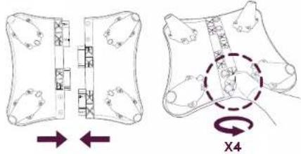 Technical diagram showing mechanical assembly with labeled components and directional arrows, including a magnified section view labeled X4.