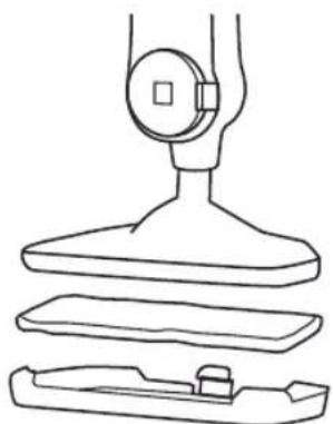 Technical line drawing of a mechanical assembly with three views (top, front, side), no text or symbols present.
