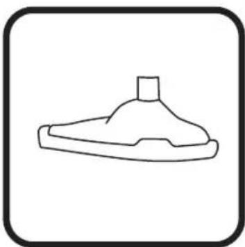 Simple line drawing of a shoe with a handle and spout, enclosed in a rounded square frame (no text or symbols)
