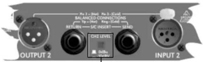 BALANCED CONNECTIONS Top + (Hot) Ring + (Cold) RETURN — S/C INSERT — SEND CH2 LEVEL Output INPUT 2 OUTPUT 2