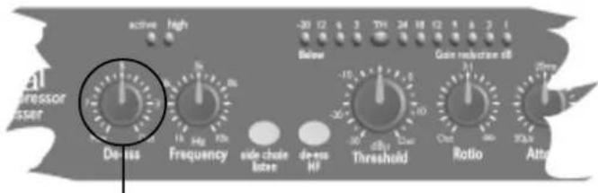 active high High De-ass Frequency Side chain lute de-ass Hi Threshold Rotio Attu -30 12 6 3 74 24 18 12 5 3 1 Below Gain reduction dB -15 -2 -30 -40 -30 -40 -30 -40 -30 -40 -30 -40 -30 -40 -30 -40 -30 -40 -30 -40 -30 -40 -30 -40 -30 -40 -30 -40 -30 -40 -30 -40 25ms