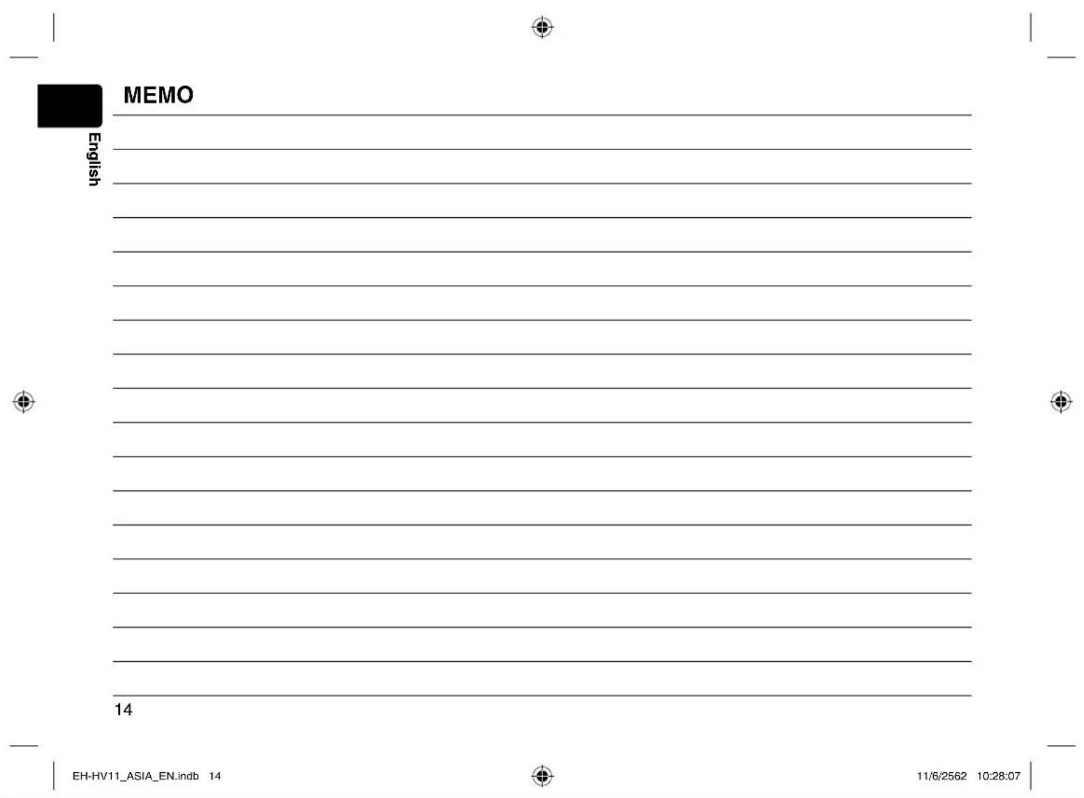 MEMO English 14 EH-HV11_ASIA_EN.indb 14 11/6/2562 10:28:07