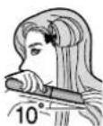 PANASONIC EH-HV11 - Miringkan bodi utama alat 10° dan jepit gelungan rambut tersebut. - 2