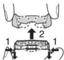 Diagram showing a mechanical or anatomical assembly with labeled parts and directional arrows indicating movement or force.