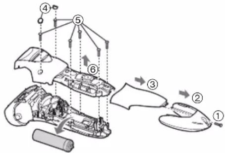 Exploded view diagram of a cleaning or repair device with numbered components for identification
