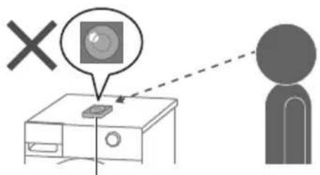 Diagram showing a person using a device with a magnifying glass and a 'X' symbol, illustrating a surveillance or monitoring system.