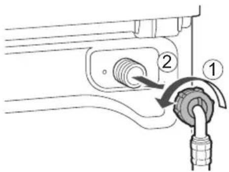 Diagram showing a mechanical component with labeled parts 1 and 2, indicating a step in operation or assembly.