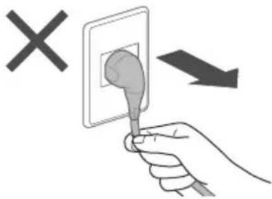 Diagram showing a hand holding a plug inserted into a socket, with an 'X' symbol indicating no change or failure.