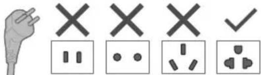 Electrical safety symbols and corresponding icons, including a hand holding a plug and various electrical symbols with X, Y, and checkmark indicators.
