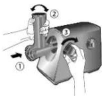 Diagram showing a mechanical device with numbered components and directional arrows indicating motion or assembly.